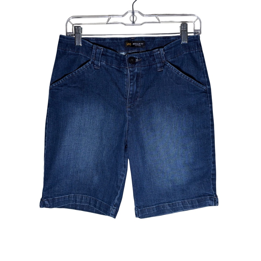 Lee Regular Fit Mid Rise Denim Bermuda Jean Shorts Dark Wash Trouser Pocket 4M